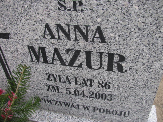 Anna Mazur 1917 Wołów - Grobonet - Wyszukiwarka osób pochowanych