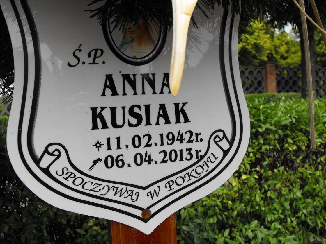 Anna Kusiak 1942 Wołów - Grobonet - Wyszukiwarka osób pochowanych